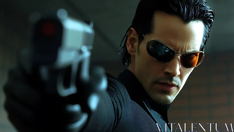 Gunmetal glare freezes time in a neon-drenched standoff.