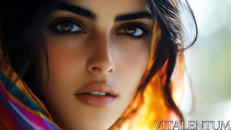 Close-up digital portrait shows a young woman’s neutral gaze