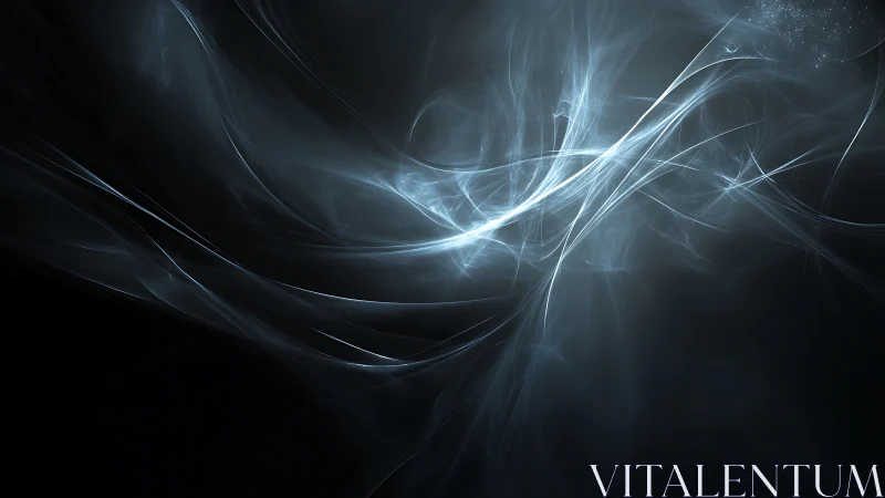 Abstract blue light trails on dark atmospheric background.