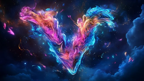 Nebular V-shaped energy plume rendered in vivid chromatic swirls