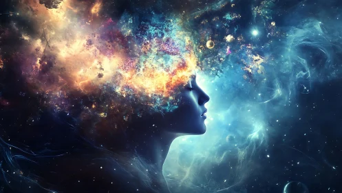 Digital painting of cosmic portrait with nebular headspace.