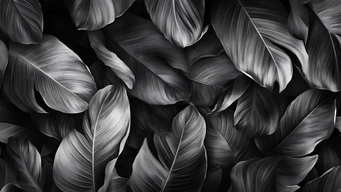 Monochrome layered foliage pattern in close-up view.