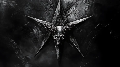 Horned skull star carves a brutal omen in fractured stone.