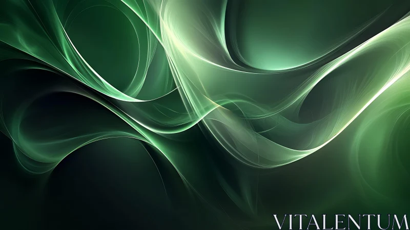 Elegant green abstract waves in digital fractal art style.