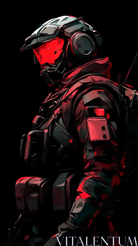 Red visor commando in stylized tactical armor profile.