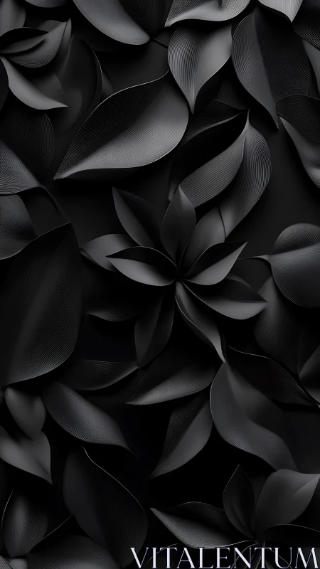 Monochrome macro foliage relief with layered matte black leaves