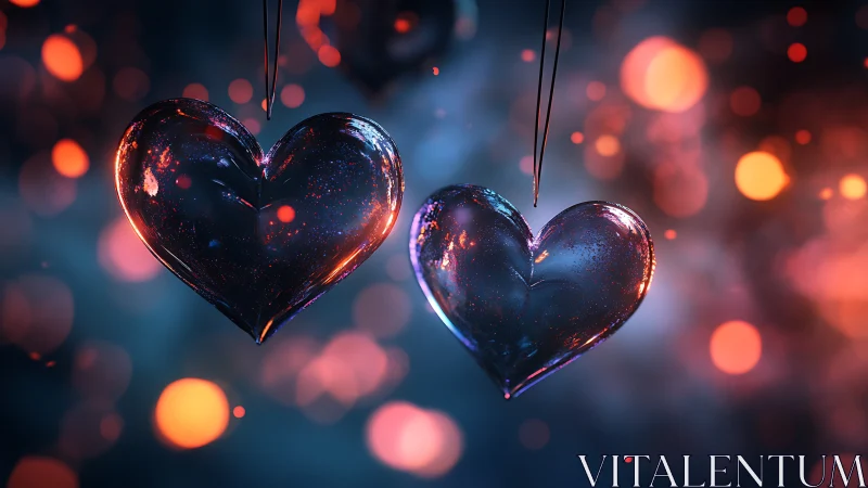 Two Crystalline Hearts Suspended in Warm Bokeh.