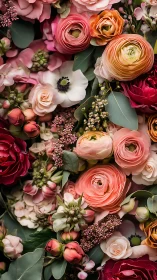 Lush Garden Bouquet in Pink, Coral, and Deep Red.