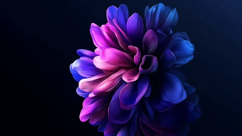 Abstract digital flower form with gradient color transitions.