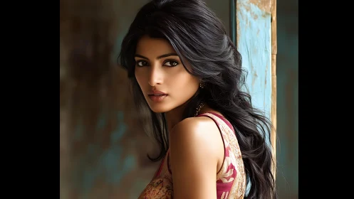 Cinematic portrait of woman in soft-focus interior lighting