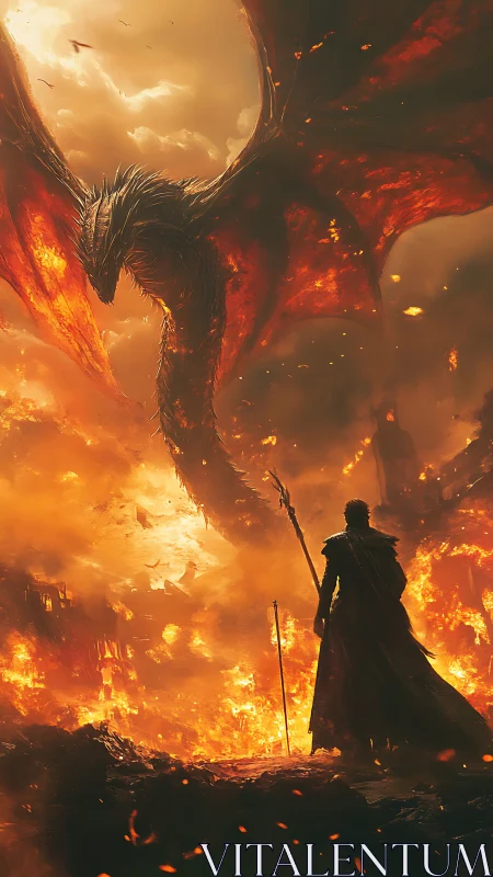 Epic dragon confrontation in vertical cinematic digital painting.