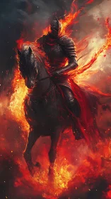 Armored mounted figure surrounded by engulfing fire plume.