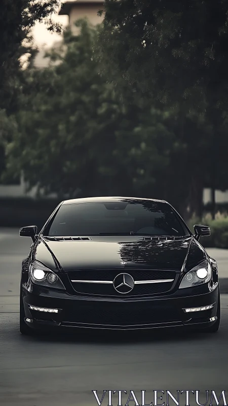 Photorealistic front-view study of a black luxury coupe.