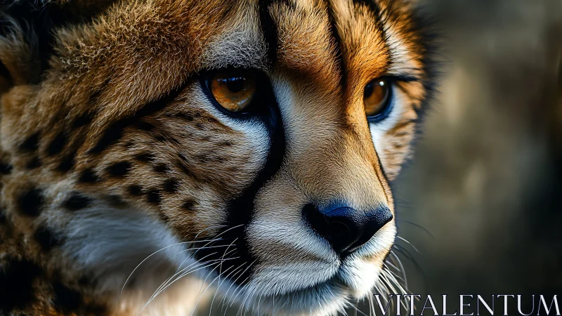 Cheetah's Intense Gaze. Golden Eyes and Spotted Fur Detail.