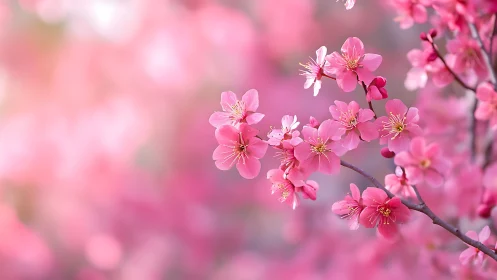 Pink Cherry Blossoms on Branch with Bokeh Background.