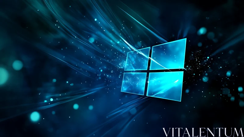 Windows-style blue glass logo with digital light streaks.