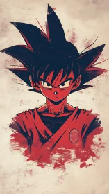 Stoic anime warrior portrait with bold red ink splashes