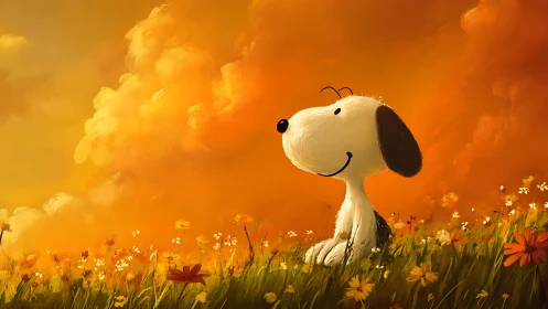 Gentle beagle daydream under glowing sunset sky.