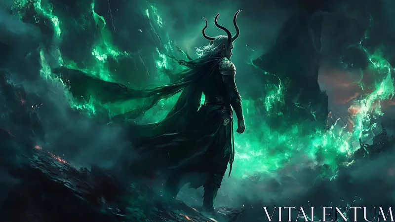 Horned sorcerer commands swirling emerald stormfire