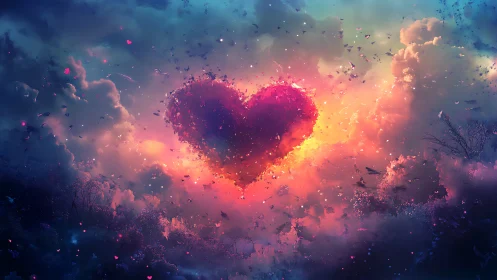 Radiant Heart Bursts Through Dreamy Clouds