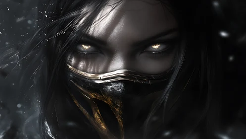 Storm-lit masked warrior gazes forward with fierce calm