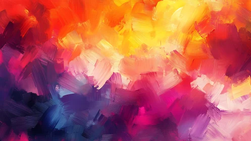 Vibrant Abstract Brushstroke Painting With Warm and Cool Hues.