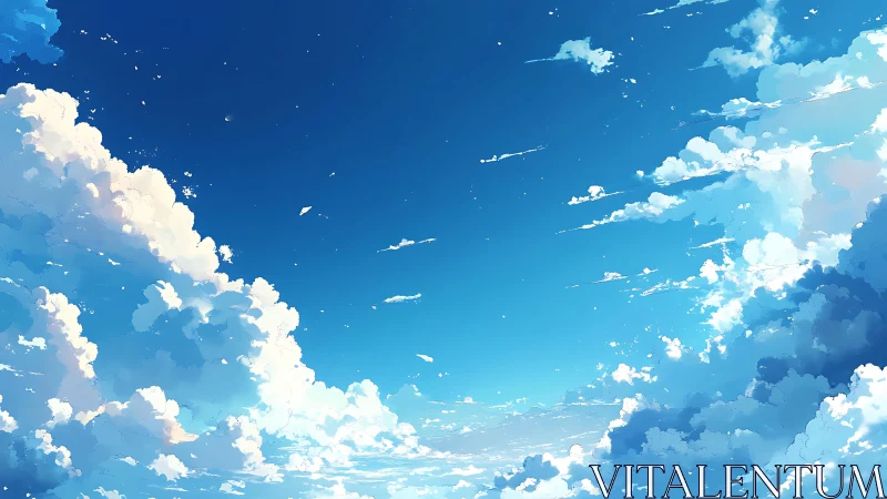 Billowing summer clouds under expansive sapphire sky.