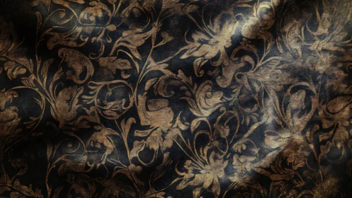 Golden floral damask pattern shimmers across dark fabric