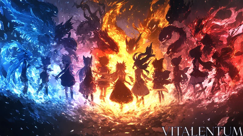 Elemental girls command blazing fire and icy beasts