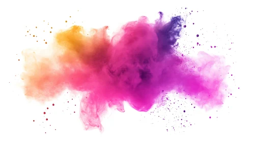 Vibrant magenta pigment cloud with orange and violet gradients.