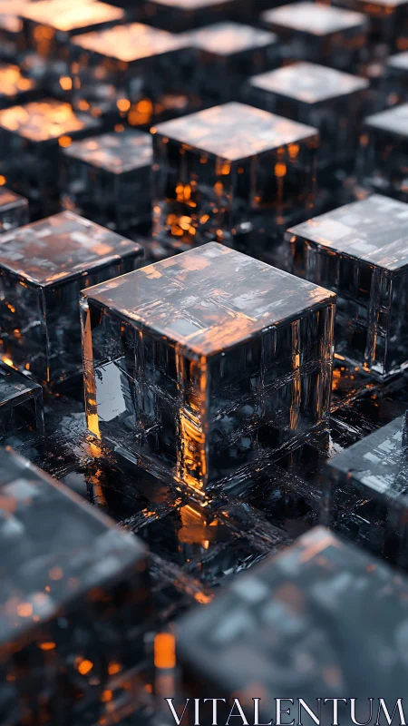 Translucent cubic grid with molten orange internal glow.