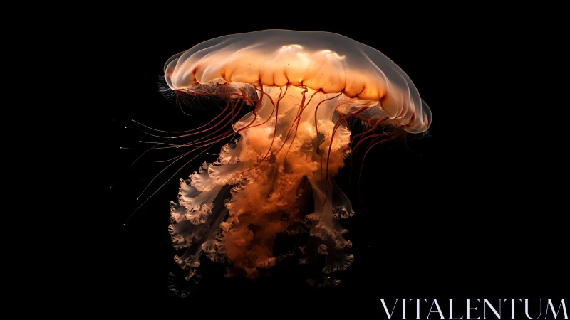 Luminous jellyfish drifts through dark water in glowing silence