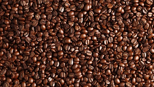 Coffee beans closeup texture with glossy roasted surfaces.