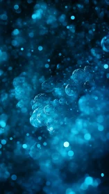 Macro bokeh abstraction of suspended aqua microbubbles in motion