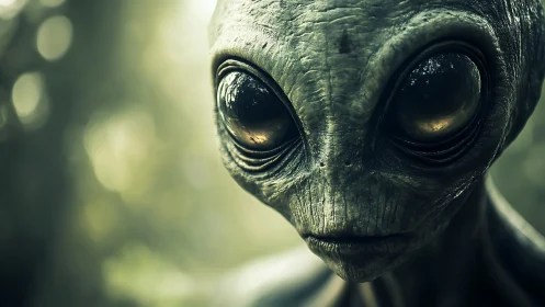 Photorealistic alien portrait with macro-style facial detailing.