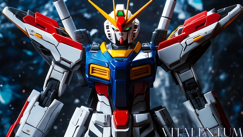 Photoreal mecha portrait with articulated armor detailing.