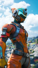 Skyline ranger in citrus armor scans distant horizons.