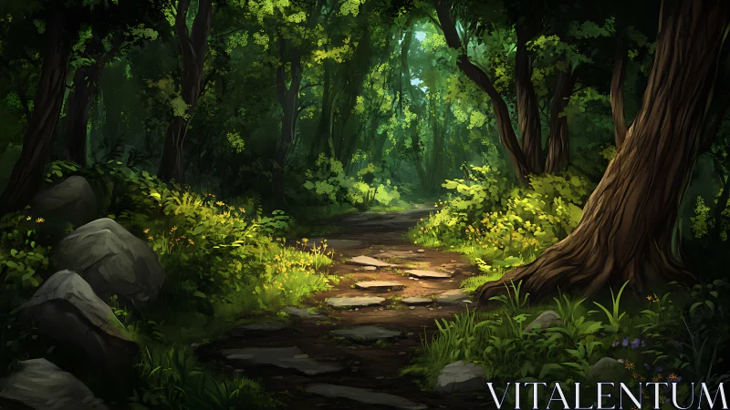 Forest Path Through Ancient Trees.