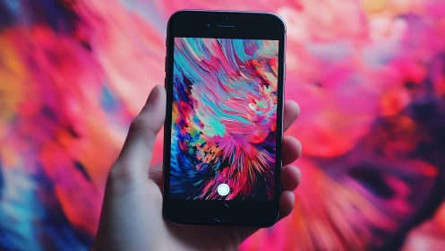 Pocket portal swirls neon paint into a captured digital storm