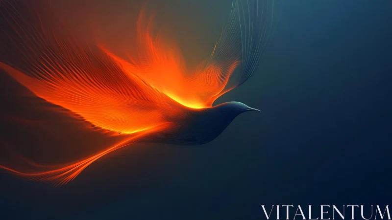 Glowing orange abstract bird silhouette on dark background.