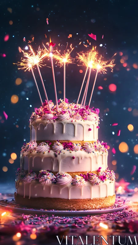 Luminous Celebration Cake Bursting with Sparkler Magic.