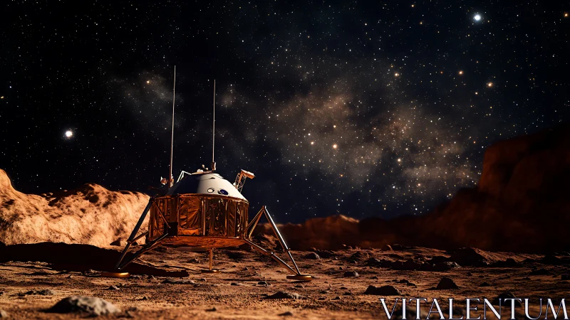 Lunar lander listens quietly while the starfield hums above