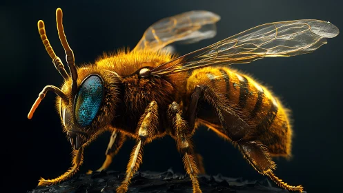 Hyper-detailed macro view of honey bee with iridescent eyes