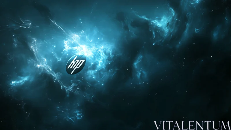 Nebula-lit logo drifting through a deep teal cosmos.