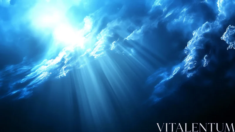 Radiant blue heavenlight breaks through storm-tossed clouds