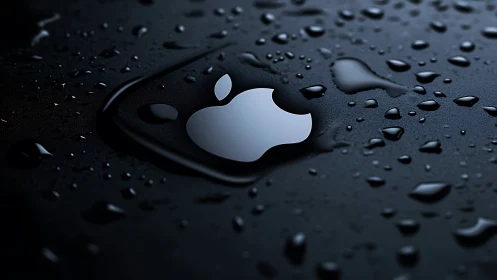 Apple logo water droplet optical effect visualization.