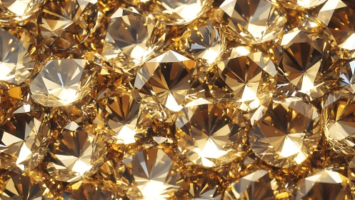 Macro view of clustered round brilliant cut golden diamonds