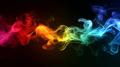 Colorful digital smoke trail flows across dark background
