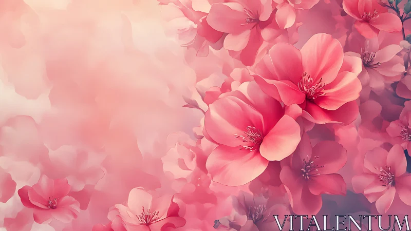 Chromatic Floral Composition: Layered Pink Petaled Flowers with Atmospheric Depth.