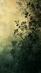 Silhouetted foliage against textured gradient background.